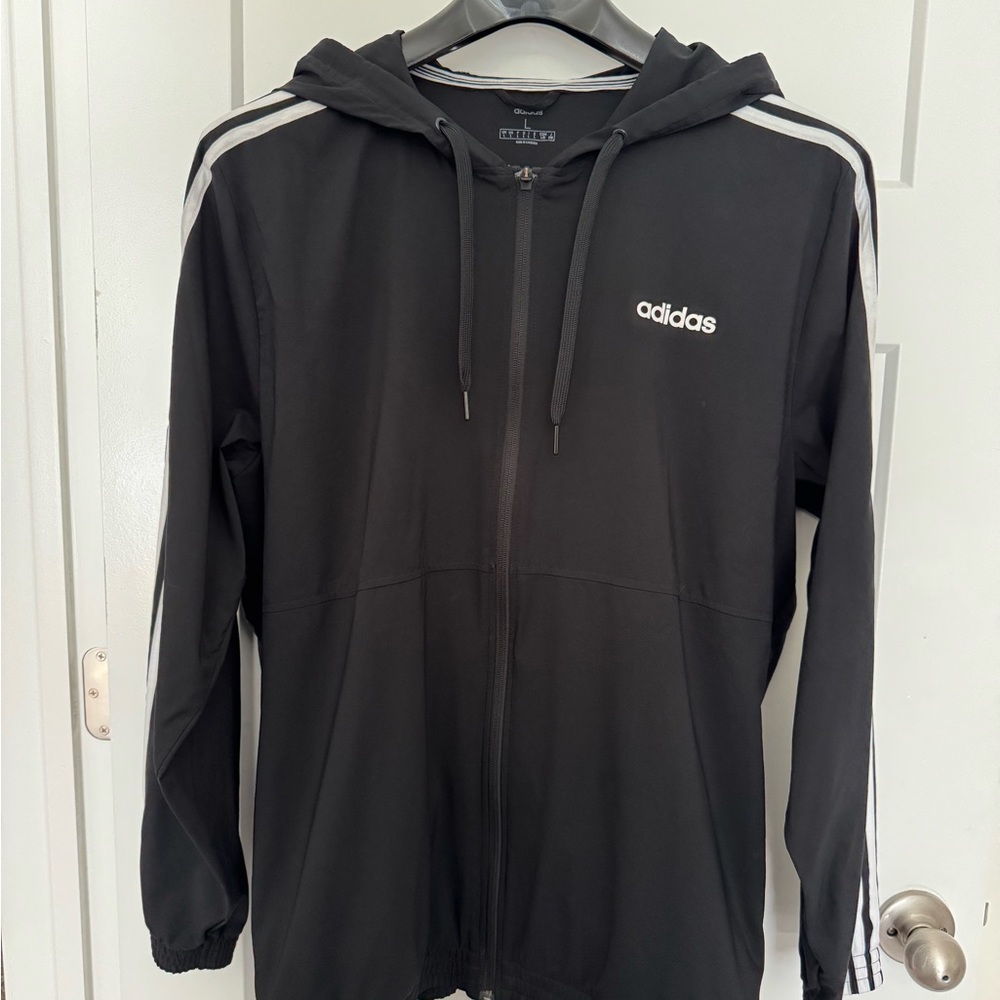 Adidas Black Windbreaker with White Accents